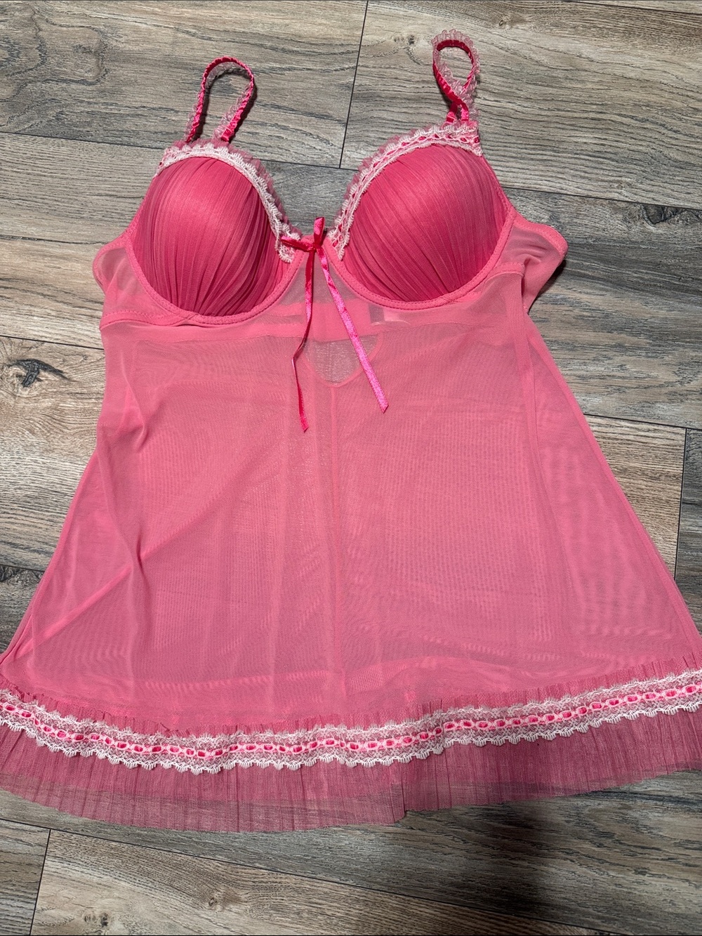 Rampage Pink Mesh & Lace Babydoll Chemise